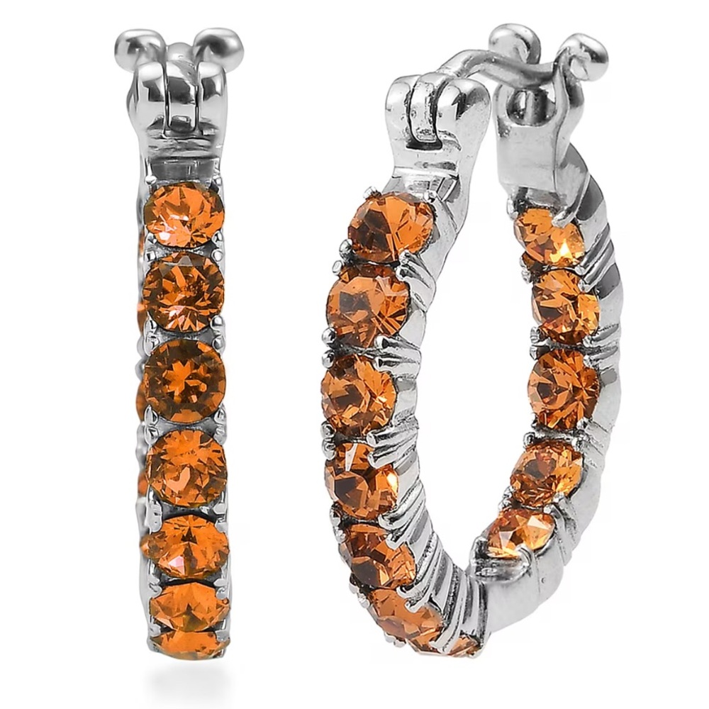 NWT J Francis Topaz Crystal by Swarovski Hoop Earrings in Stainless Steel